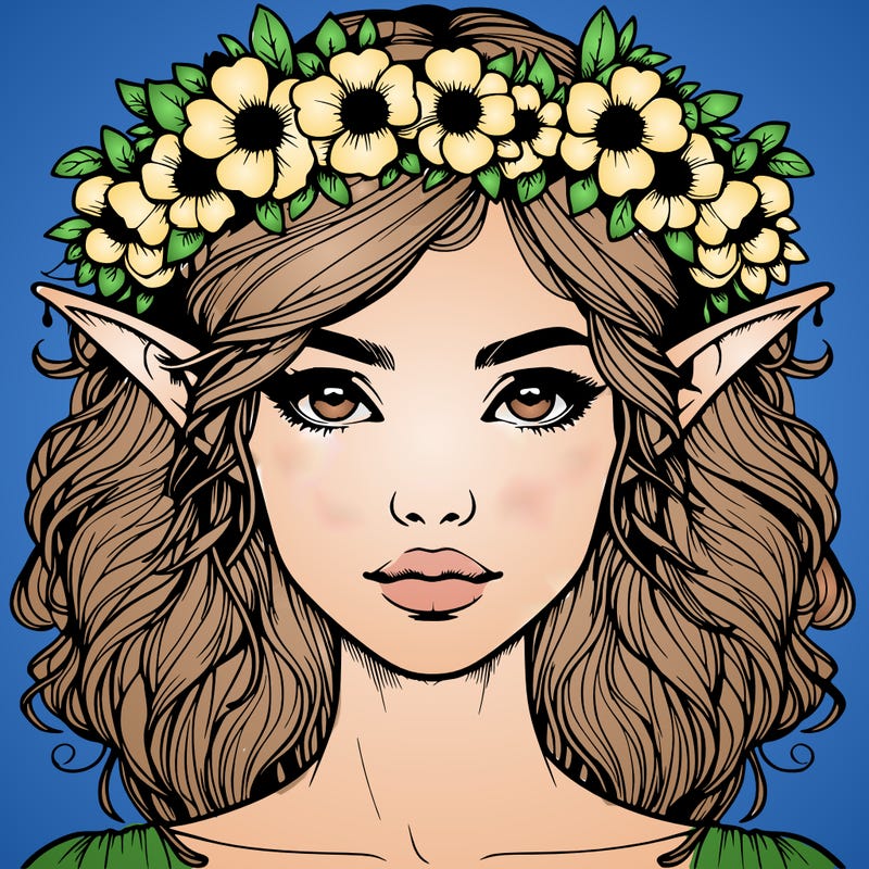 realistic female elf with flower crown