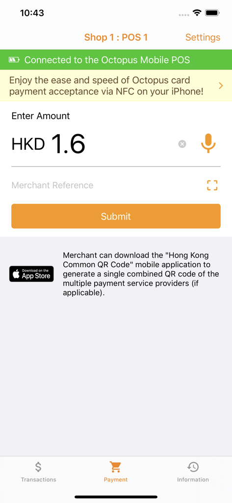 Octopus for Business app payment screen showing HKD amount input.