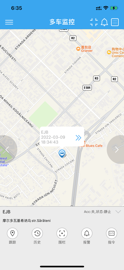 Echtzeit-GPS-Fahrzeugverfolgungskarte auf der Benutzeroberfläche der DYEGOO-App.