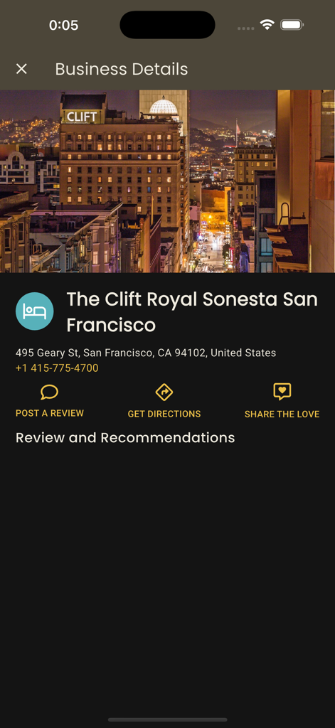 I Love Black People SafePlaces - Detalles del negocio para el hotel The Clift Royal Sonesta en San Francisco en la aplicación I Love Black People SafePlaces.