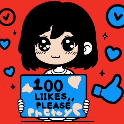 a girl with a sign saying 100 likes, please