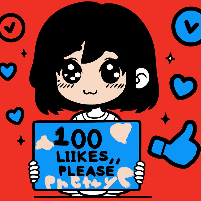 a girl with a sign saying 100 likes, please