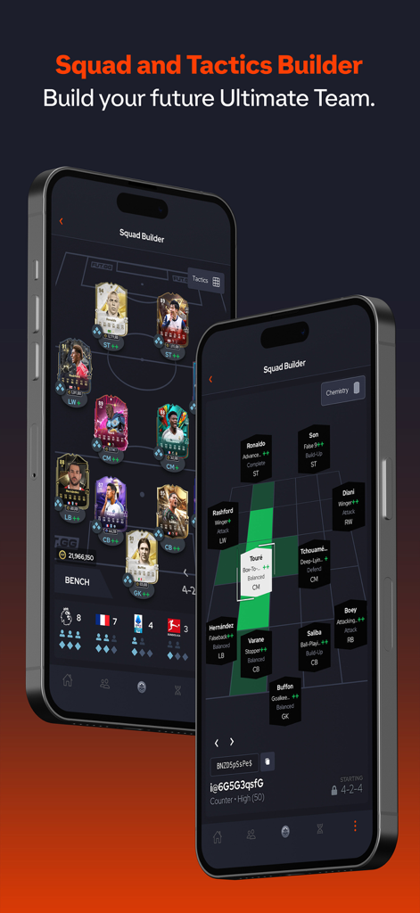 FUT.GG - FC 26 Evos & Prices - FUT.GG mobile app interface for building squads and setting tactics in FC 26 Ultimate Team