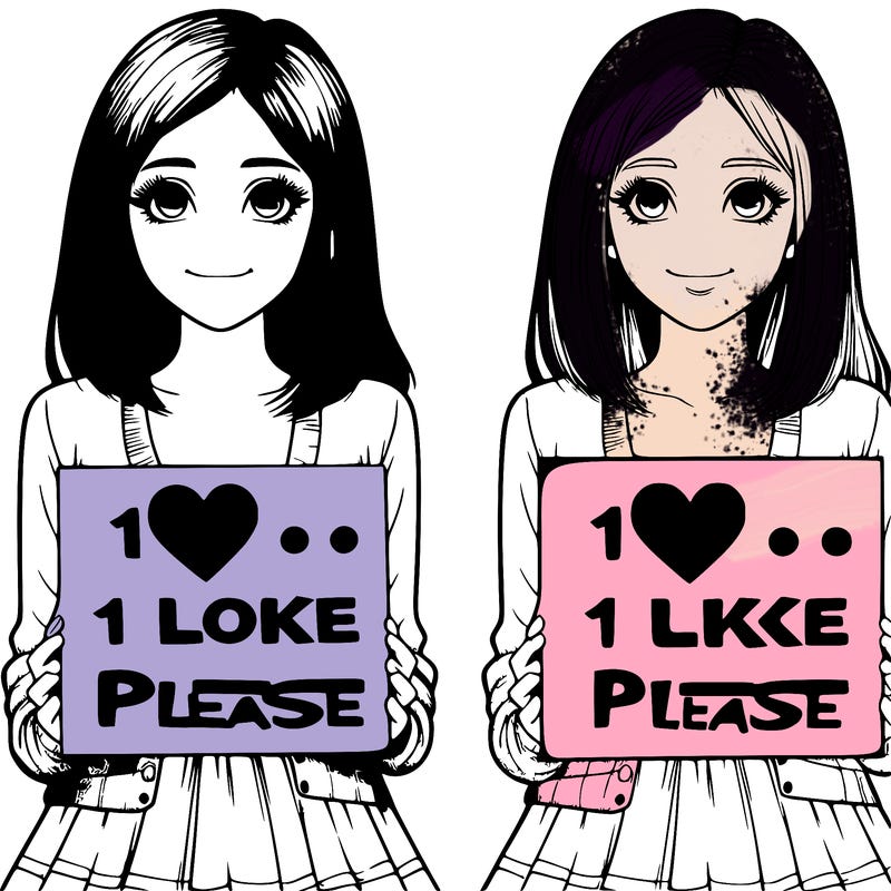 realistic girl with a sign saying 1 like please