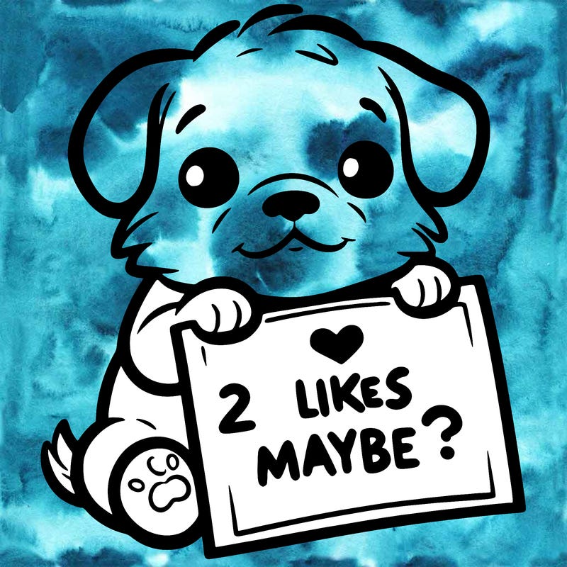 a puppy holding a sign that says 2 likes maybe?