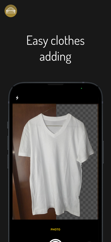 Outfiter - Outfiter app interface demonstrating easy clothes adding with automatic background removal for a white tshirt