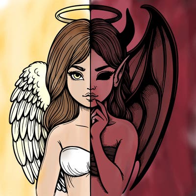 realistic angel half demon