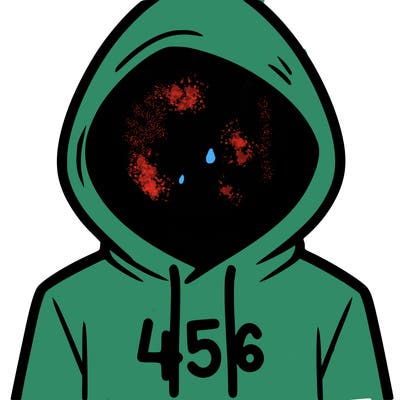 a person with non face waering a hoodie with a 456 symbol