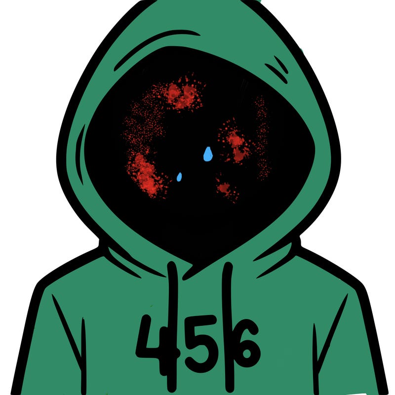 a person with non face waering a hoodie with a 456 symbol