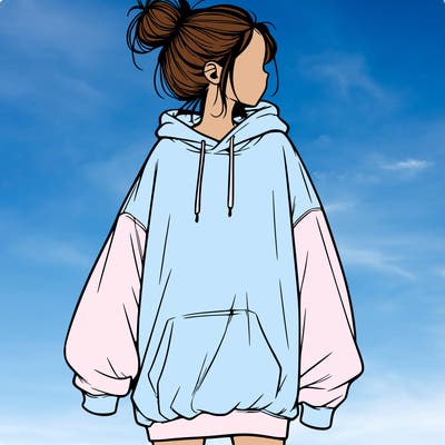 realistic girl with a oversized sweatshirt on and a bun