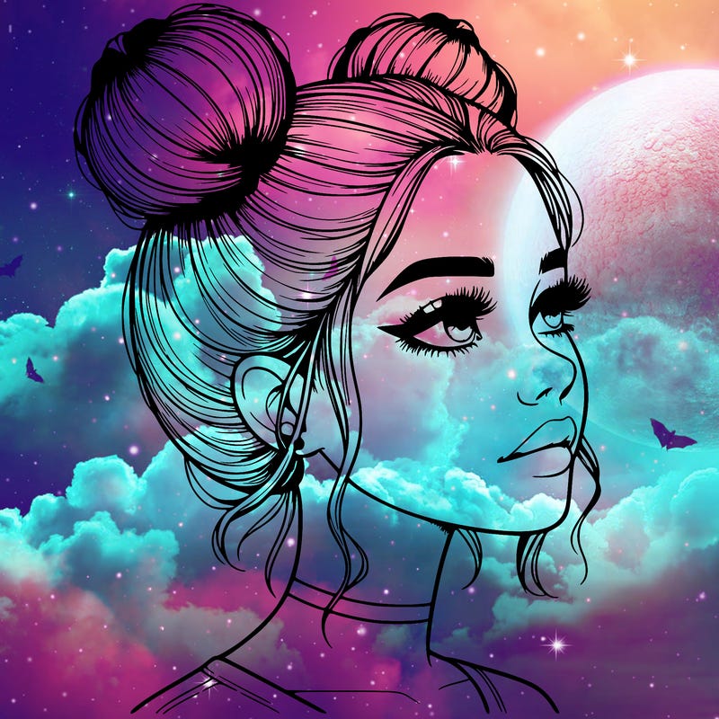 realistic girl with buns on the top of her head