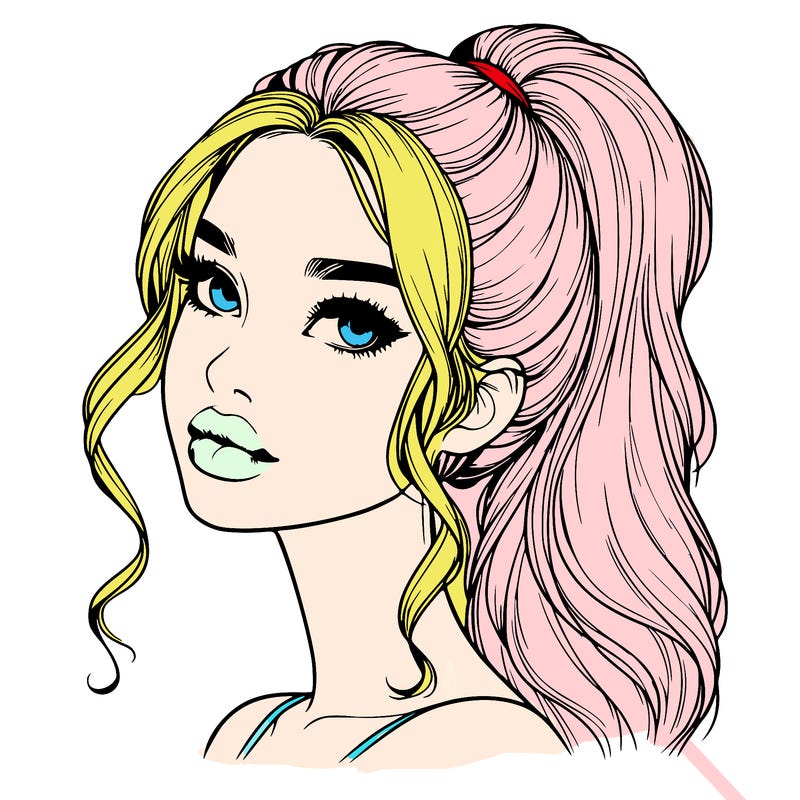 realistic girl with a ponytail on her hair and lips