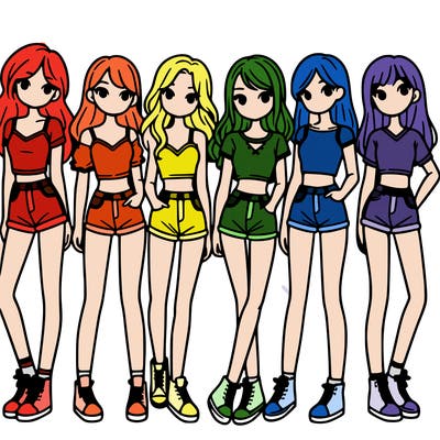 a group of girls wearing crop tops and shorts
