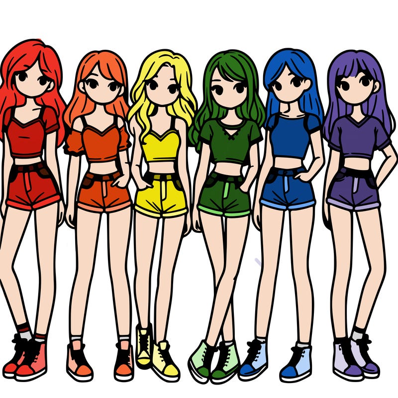a group of girls wearing crop tops and shorts