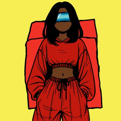 realistic girl faceless with baggy pants and a crop top