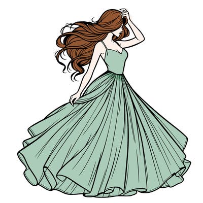 realistic woman with dress flowing in the wind