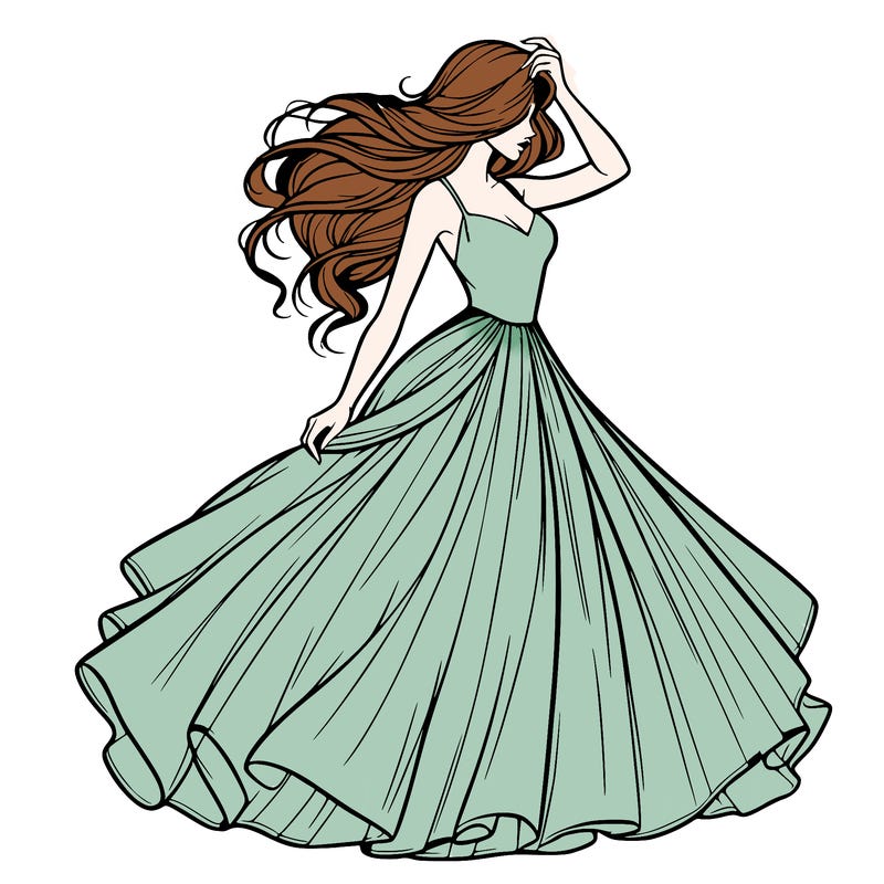 realistic woman with dress flowing in the wind