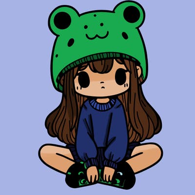 a girl wearing a frog hat and some frog socks