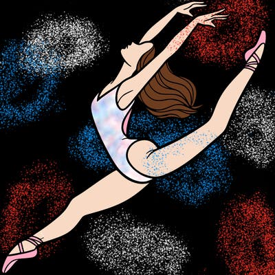 dancer doing a leap ina leotard