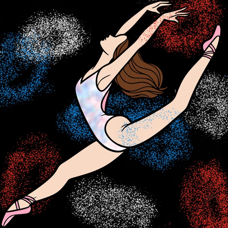 dancer doing a leap ina leotard