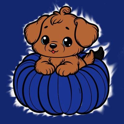 cute little puppy in a pumpkin