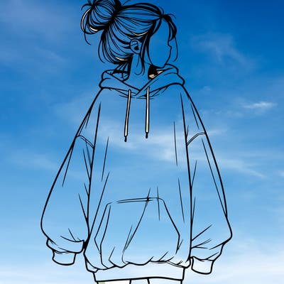 realistic girl with a oversized sweatshirt on and a bun