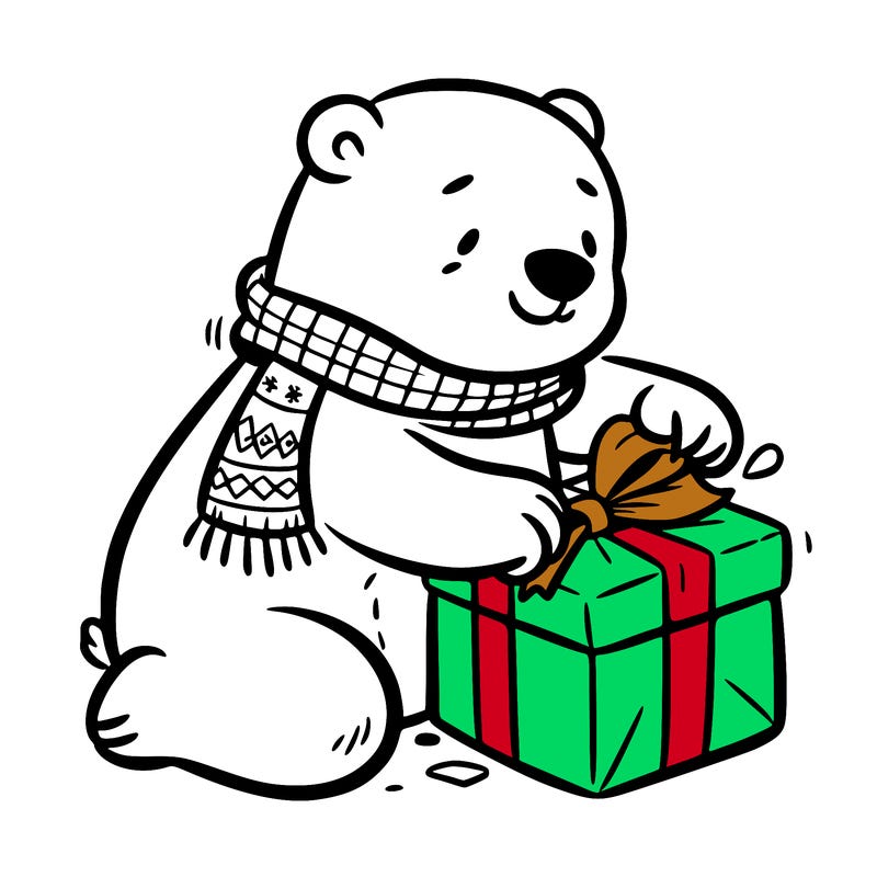 polar bear wrapping a present