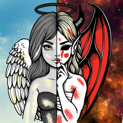 realistic angel half demon