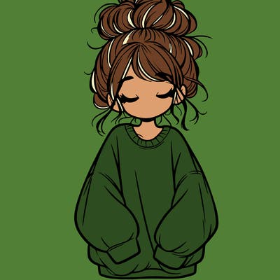 girl with baggy sweatshirt and messy bun
