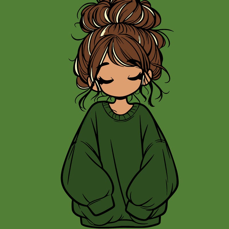 girl with baggy sweatshirt and messy bun