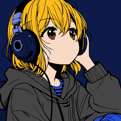 manga character that listen a music with headphone