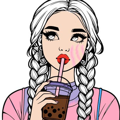 realistic girl with braided hair drinking boba
