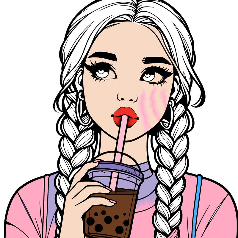realistic girl with braided hair drinking boba