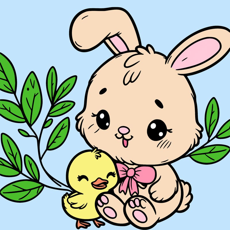 cute bunny with baby duck