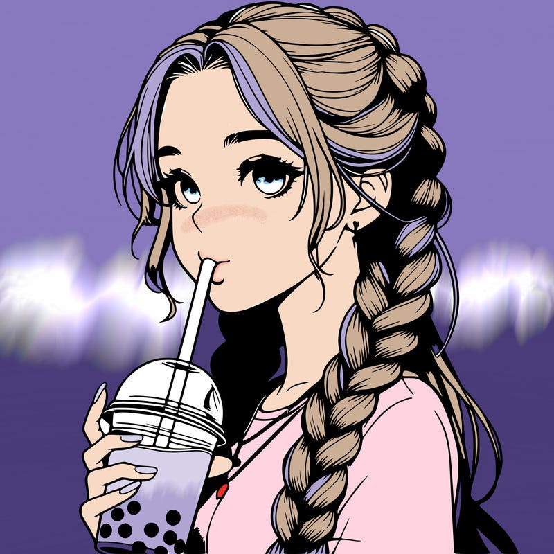 realistic girl with braided hair drinking boba