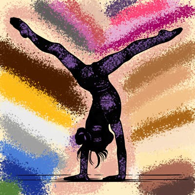 realistic gymnastic hand stand girl in four splits