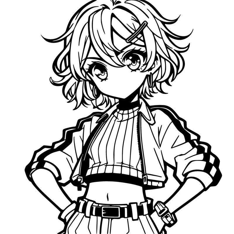 manga character wearing a crop top and shorts