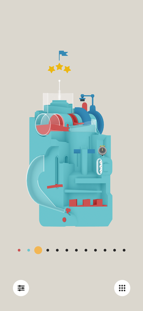 Automatoys - Minimalist teal mechanical puzzle structure in Automatoys with three stars