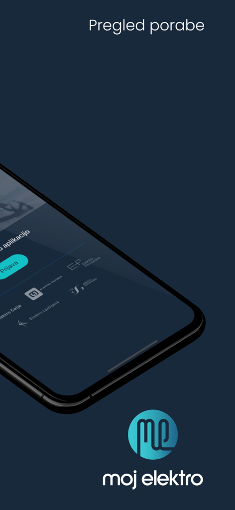 에너지 제공업체 로고가 있는 Moj elektro 앱 로그인 화면을 표시하는 스마트폰
