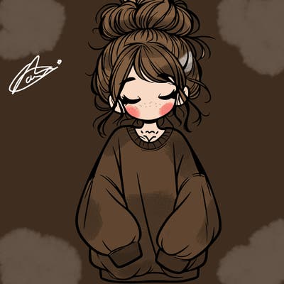 girl with baggy sweatshirt and messy bun