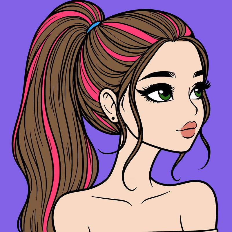a beautiful and realistic girl with a high pony tail