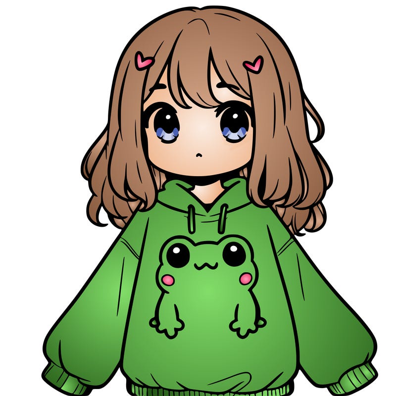 girl wearing frogging sweatshirt