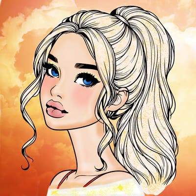 realistic girl with a ponytail on her hair and lips