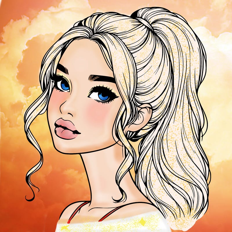 realistic girl with a ponytail on her hair and lips