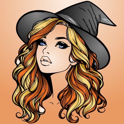 realistic witch girl with wavy hair and lips
