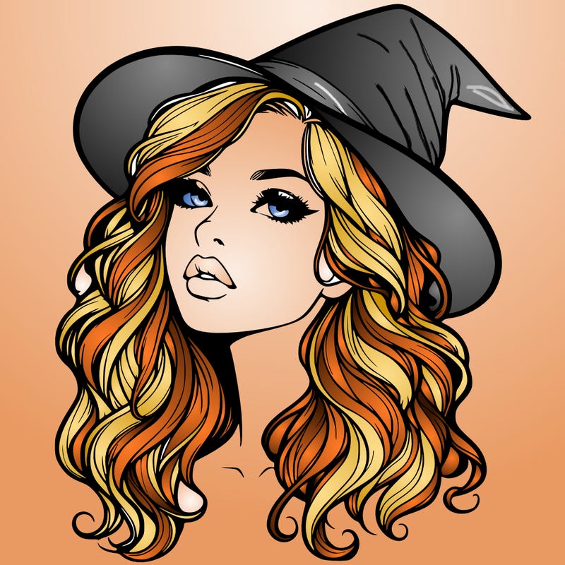 realistic witch girl with wavy hair and lips