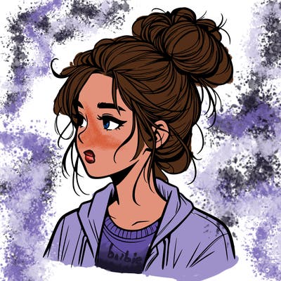 realistic teenage girl with a messy bun