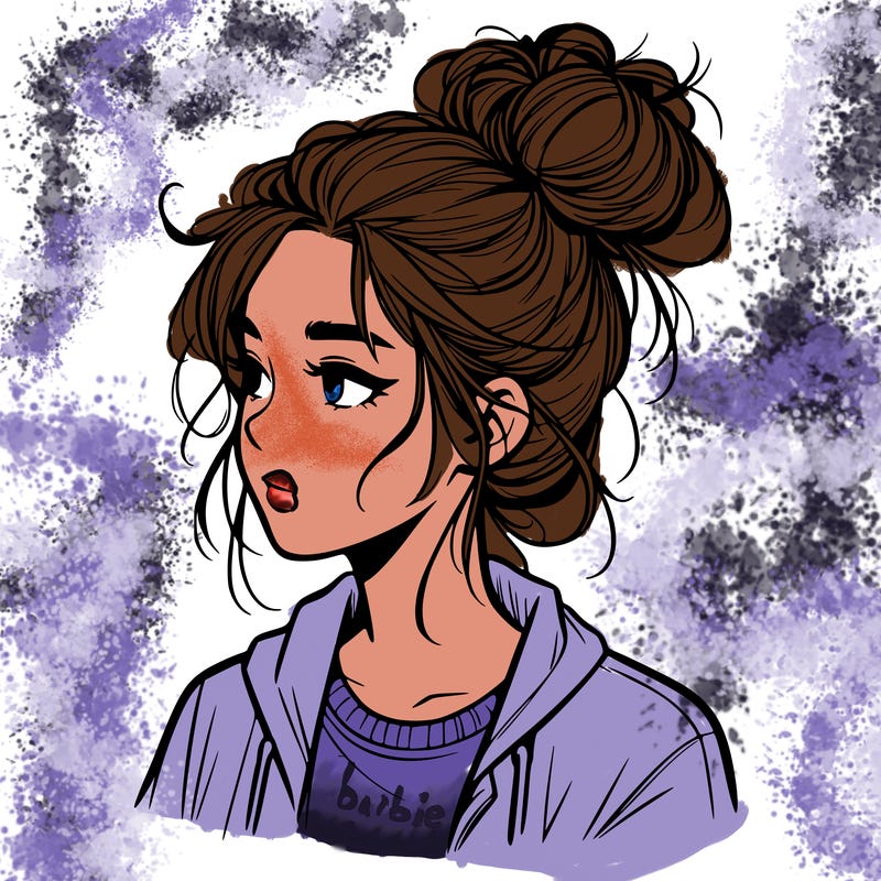 realistic teenage girl with a messy bun