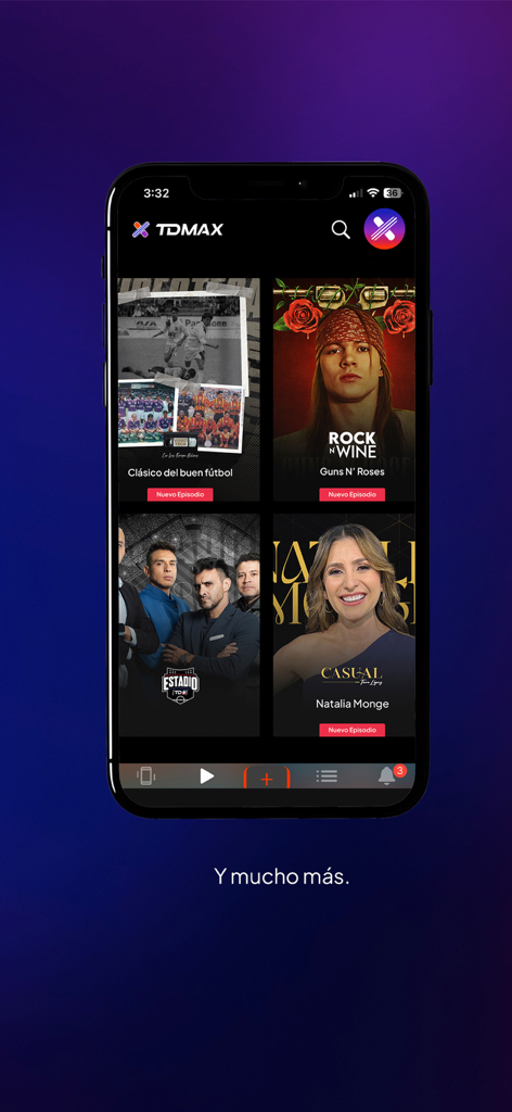 TDMAX - TDMAX app interface on a smartphone displaying soccer and variety shows