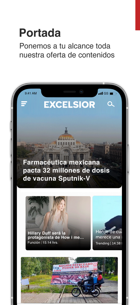 Interfaz móvil de la aplicación de noticias Excélsior mostrando los titulares principales